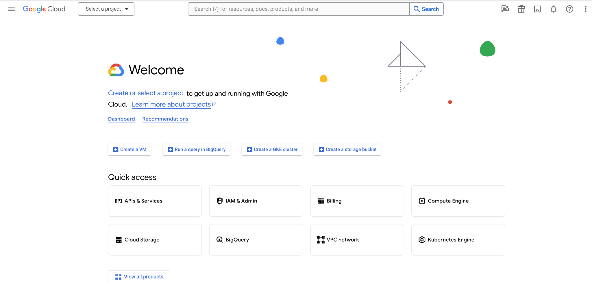 Google Cloud Welcome screen