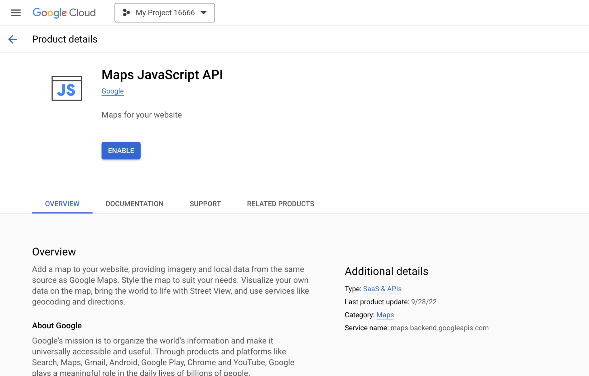 Maps JavaScript API product details