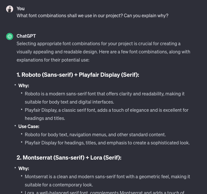 Asking ChatGPT for font combinations