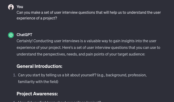 Asking ChatGPT for interview questions